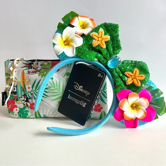 LOUNGEFLY DISNEY Tropical Pouch, Mickey Ears & 3 Beachy Bracelets, 3 NWT ITEMS! - Picture 4 of 13